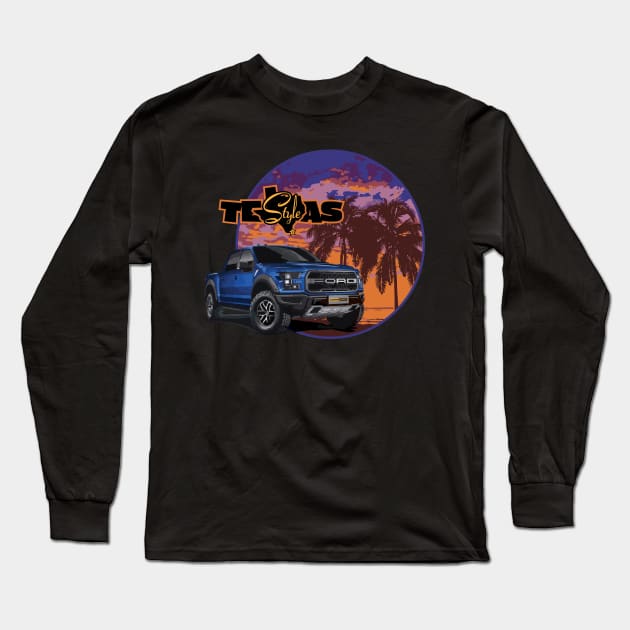 Texas-Style Ford Truck beach scene blue colors Long Sleeve T-Shirt by CamcoGraphics